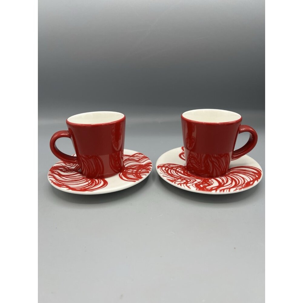 Set 4 IITTALA Aika Espresso Cups & Saucers Red Demitasse Modernism Made Finland